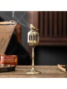 Gold Magpie Lantern Incense Burner, Vintage Style Tabletop Aromatherapy Decor, Incense Holder, Living Room Accessory, Metal Incense Burner, Home Temple Decoration, Aroma Therapy, Incense Stand, Incense Tower, Sandalwood Container, Tea Ceremony, Gift, Traditional Cultural Gift Gifts Birthday Graduation - Mocha Brown - View 10