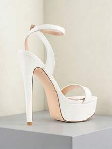 MERUMOTE Women's Platform Heeled Sandals 5.7" Thin High Heels Sexy Ankle Strap Open Round Toe Shoes For Casual,Party,Wedding,Prom Valentines - trắng - Xem 7