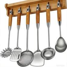 [Saudi Kitchen Essential] 6-Piece Stainless Steel Cooking Set (Including Spatula, Ladle, Etc.) | Ergonomic Wooden Handle | Dishwasher | Holiday Gift | Home Storage - Multicolor - View 12