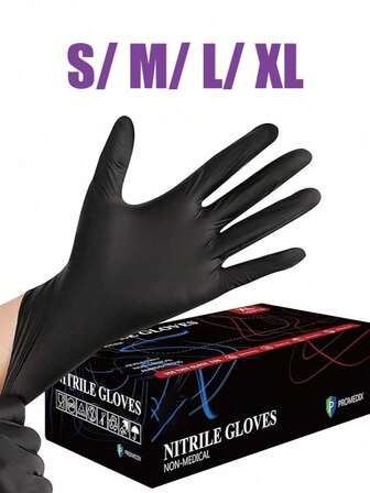 Guantes desechables de nitrilo negro sin polvo, disponibles en tallas S, M, L y XL (sin látex, sin alérgenos, aptos para cocinas, baños, inodoros, salas de estar, etc.), proveedor de artículos de cocina, baño, hogar y artículos del hogar (sin caja de embalaje)