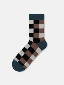 1/5 Pairs Unisex Couple Checkerboard Checkerboard Pattern Artistic Design Combed Cotton Breathable Mid-Calf Socks, Suitable For Travel, Home, Office, Holiday Gifts - Multicolor - View 17