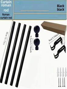 1pc Black/White Stainless Steel Combination Curtain Rod, Suitable For Bathroom Shower Curtain, Bedroom And Living Room Window Curtain, Roman Blind - Multicolor - View 16