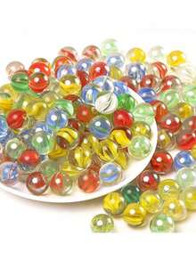 20颗/60颗/100颗彩色玻璃弹珠，弹珠轨道游戏，单人玩具，滚动球，减压玩具，鱼缸装饰，花瓶装饰（颜色和款式随机） - 彩色 - 查看 2