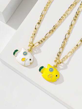 2pcs Vintage Copper Fish Pendant Necklace, Limited Edition, Suitable For Christmas, Thanksgiving, Halloween, Mother's Day, Valentine's Day, Gifts For Couples, Friends, Communion, Religious Occasions, Daily Wear