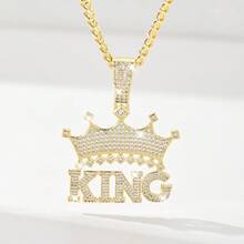 1pc Classic European And American Style Copper Inlaid Zirconia KING Limited Edition Pendant Necklace, Suitable For Christmas/Thanksgiving/Halloween/Mother's Day/Valentine's Day Gifts For Couples/Friends/Godparents, Catholic First Communion, Gifts, Daily And Festival Wear Prayer - Yellow Gold - View 8