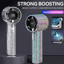 Luxury Full Diamond Portable Handheld Mini Electric Fan, USB-C Rechargeable Turbo Fan, Adjustable Speed Quiet, 1800mAh Battery, Summer Office Travel Outdoor Daily Use Gift Box,Outdoor,Garden,Travel Essentials,Portable Essentials,Beach Essentials,Graduation Season,Commencement,Graduation Ceremony,Graduation Gift,Graduation Present,Graduation Gift,Graduation Present,Congrats Grad,Congratulations Graduate,Valedictorian,Finish School,Graduation Party,Outdoor Essentials,Travel Portable,Hiking Essentials,Camping Essentials,Portable Tools,Summer Essentials ,Summer Portable - Multicolor - View 2