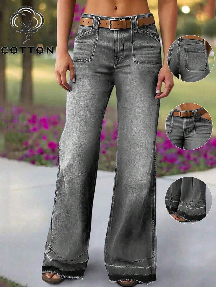 New Women's Loose Comfortable Casual Retro Washed Wide-Leg Jeans - Light Grey - View 1