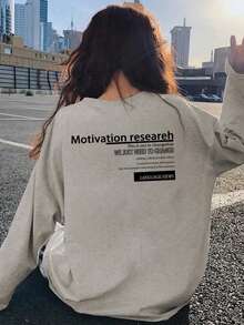 Women's Loose Fit Letter Print Long Sleeve T-Shirt, Versatile For Spring And Autumn Casual - Light Gray - View 2
