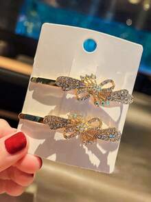 2 pièces Nouveaux clips à cheveux en métal ornés de strass, clips à franges mode, clips latéraux multifonctionnels, accessoires pour femmes, pinces à cheveux, barrettes, accessoires pour la tête - Multicolore - Voir 6