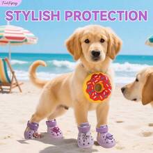 Dog Shoes, Non - Slip Waterproof Sandals Hot Pavement, Breathable Perforated Boots, Adjustable Straps Dog Rain Booties Summer Beach And Rainy DayPurple, 6 - 紫色 + 6#(2.17"x2.76")(寬*長) - 查看 4