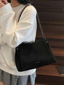 Women's Tote Bag, Suede Soft Shoulder Bag With Chain, Crossbody Handbag, Large Capacity Underarm Bag, Daily Commute Purse - Black - View 3