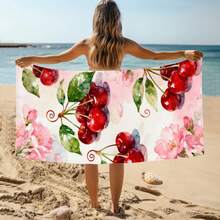 1条水彩樱花图案沙滩巾，超柔软超细纤维特大号沙滩毯，超强吸水浴巾，适合旅行、泳池、潜水、冲浪、瑜伽、露营等场合，多种尺寸可选，沙滩配件