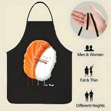 1PC Cartoon Salmon Sushi Pattern Apron Cute Food Print Kitchen Oil-Proof Waist Apron Fun Catering Work Cooking Home Apron - Multicolor - View 3
