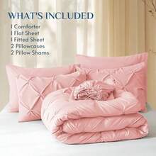 Queen Comforter Set 7 Pieces - Bed In A Bag Queen For All Season Pintuck Bedding Comforter Sets With Comforter Flat Sheet Fitted Sheet And Pillowcases Shams Pink - Hồng - Xem 5