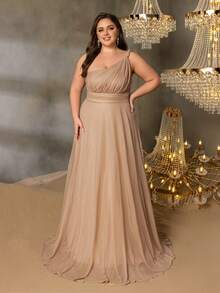 Faeriesty Abito da sera elegante monospalla a-line da donna taglie forti, con decorazione a volant, design asimmetrico a balze, adatto per grandi celebrazioni e feste - Champagne - Visualizzare 3