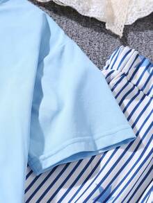 Girls' Summer Letter Print T-Shirt & Striped Star All-Over Print Cargo Pants 2 Pieces Set - Blue - View 5