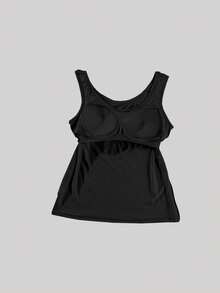 女士吊带背心，无袖带胸垫，可外穿 - 黑色 - 查看 6