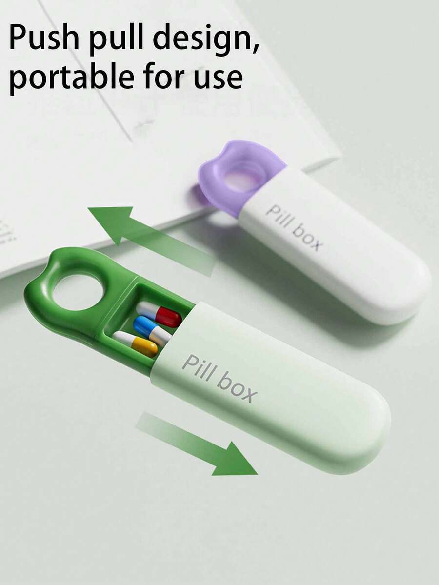 1pc Purple/Green Pill Organizer Box, Portable Compartment Pill Case For Travel, Compact Multi-Function Drawer Pill Box, Suitable For Travel, Home Or Outdoor Use, Minimalist Design, Secure Closure, Essential For Frequent Travelers