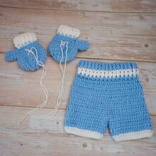 可爱婴儿拳击手套套装 新生儿摄影道具 手工编织小拳击手套短裤 影棚拍照配件 - 彩色 - 查看 12