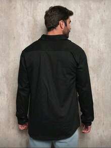 Men's Long-Sleeved Dress Shirt With Pocket - 黑色 - 查看 2