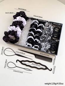 1119pcs Black & White Hair Accessories Set! Includes Hair Ties, Elastic Bands, Styling Tools, Minimalist & Elegant, Suitable For All Hair Types, Practical For Daily Braiding & Bun Hairstyles ,Ponytail Holders ,Hair Elastics ,Hair Rubber Bands ,Scrunchies ,Hair Rope - Multicolor - View 3