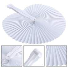 White Paper Folding Fan, Round Shaped, Wedding Ceremony Supplies - White - View 11