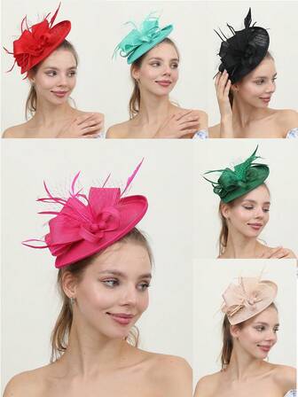 1pc Diamond Pattern Solid Color Mountain Boho Chic Elegant Feather Fascinator Hat, Suitable For Weddings, Parties, Holidays, Christmas, Easter, Races, Bachelorette Parties