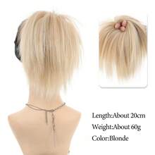 1pc Fluffy Straight Hair Bun Extension With Elastic Band, Available In Black, Brown, Golden, Soft & Voluminous, Suitable For Daily Wear - Multicolor - View 14