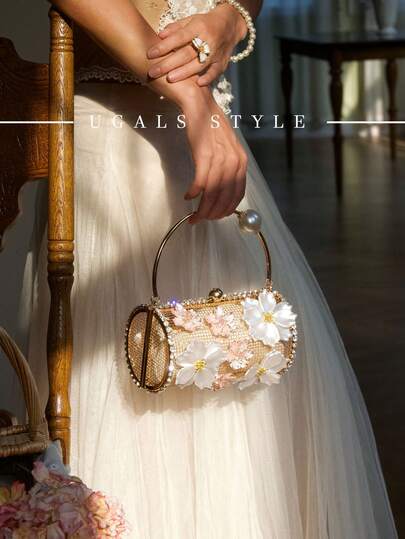 Luxury Women's Contrasting Flower Dinner Bag With Exquisite Metal Mesh Bucket Bag, Perfect For Dinners And Parties, Can Be Paired With Daily Wear, Formal Wear, Ball Dresses, Birthday Dresses