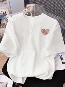 Casual Fashionable Fitted Knit Pullover Short Sleeve T-Shirt For WomenPrinted Round Neck Short Sleeve Women's Tee - Daily Casual, Sports & Fitness, All Seasons (Perfect For /Valentine's Day) - White - View 7