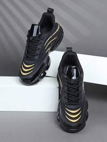 时尚休闲男鞋，经典时尚男士运动鞋系带跑步鞋，个性化男士运动鞋街头休闲鞋 - 黑色 - 查看 3