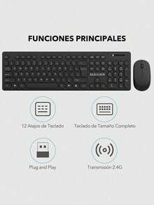 Kit Conjunto Teclado Y Mouse Inalámbrico en Español Clic Silencioso para PC Diseño Gota de Agua - Negro - Ver 5