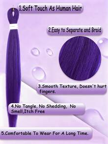 24 Inch Pre-Stretched Deep Purple Hair Extensions, 1 Piece, Suitable For Braiding & Cosplay (24 Inch (1 Pack), Deep Purple) - Multicolor - View 3