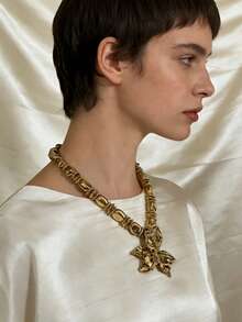 1pc Exaggerated Metal Lily Flower Beaded Necklace, Unique & Fashionable - Necklace - View 5