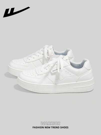  1 Pair WARRIOR Women's Thick Sole Lace-Up Soft Bottom Casual Shoes, Low-Top Outdoor Flat Shoes, Round Toe Low Heel Non-Slip Solid Color Elegant Soft Bottom Hiking Shoes, Suitable For Students, Graduation Photos, Flat Shoes, Low-Top Leather Sports Skateboard Shoes