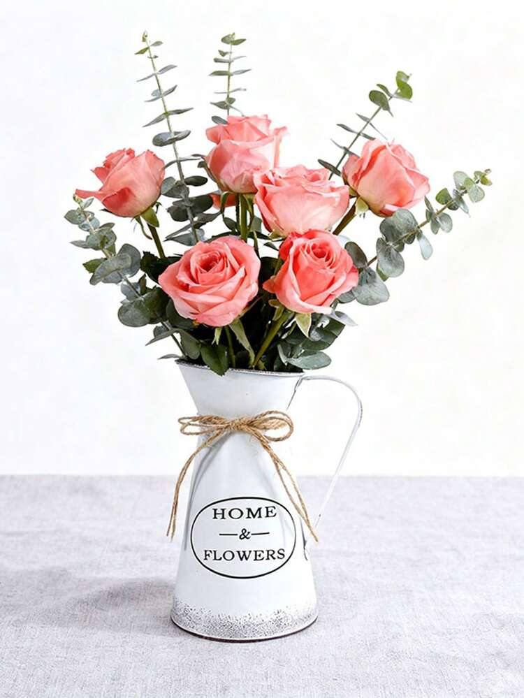 Macetas y jarrones de hierro forjado retro con asas, jarrones decorativos para flores con cuerdas de cáñamo, adornos de escritorio para el hogar, mesas de comedor y sala de estar, decoración de estilo campestre suave, contenedores para arreglos florales, adecuados para diversos estilos de arte floral - cafetera - Añade 4