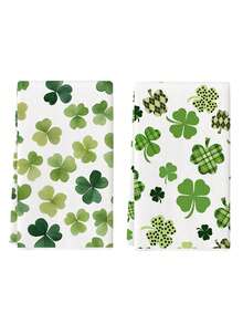 2条格子波点四叶草厨房毛巾，圣帕特里克节主题，可用作厨房擦手巾，适合农舍厨房、家庭室内餐具擦干。 - 綠色 - 查看 9