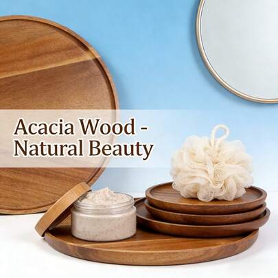 Large High-Quality Wooden Grain Decorative Tray - Round Bathroom Vanity Tray, Bathroom Storage, Bathtub Tray, Mirror Tray, Wooden Tray, Vintage Bathroom Decor, Home Decor, Makeup Room Decor, Portable And Stylish Display Tray For Candles And Nordic-Style Home Decor