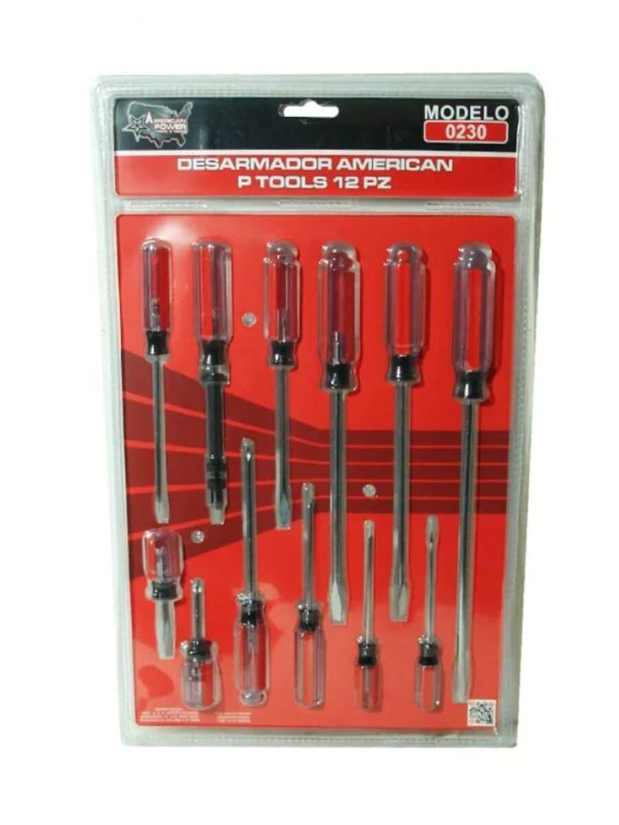 Desarmadores de lujo punta de cruz y planos 12 piezas - Rojo - Ver 1