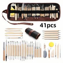 5/24/41/45pcs Wooden Handle Pottery & Sculpture Tool Set, Suitable For Ceramic, Polymer And Plastic Clay - Non-Powered Carving, Shaping And Modeling Tool Kit - Multicolor - View 3