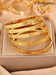 Camhanno 1/5 chiếc vòng tay nữ bằng thép không gỉ mạ vàng tinh tế và thời trang, phụ kiện đeo nhiều lớp đa năng và sang trọng. - Nhiều màu - Xem 12