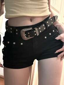 Y2K美式复古百搭腰带，铆钉压纹针扣时尚腰带，适合日常佩戴、约会、情人节及其他场合。 - 彩色 - 查看 6