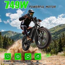 Electric Bike For Adults, 749W Peak Motor, 27.9MPH, 20"X4.0" Fat Tires EBike, 48V 15Ah-15Ah*2 Removable Battery - 黑色 - 查看 2