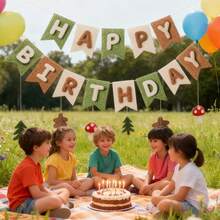 Kids Boys Girls Daisy Floral Green White Flower Leaf Cake Birthday Party Backdrop Wall Hanging Banner - Multicolor - View 4