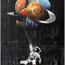 Cuadro para Pintar por Nmeros, Kit de Pintar por Nmeros, ASTRONAUTA EN GLOBOS, Lienzo Montado en su MARCO DE MADERA - como se muestra en la figura - Ver 2