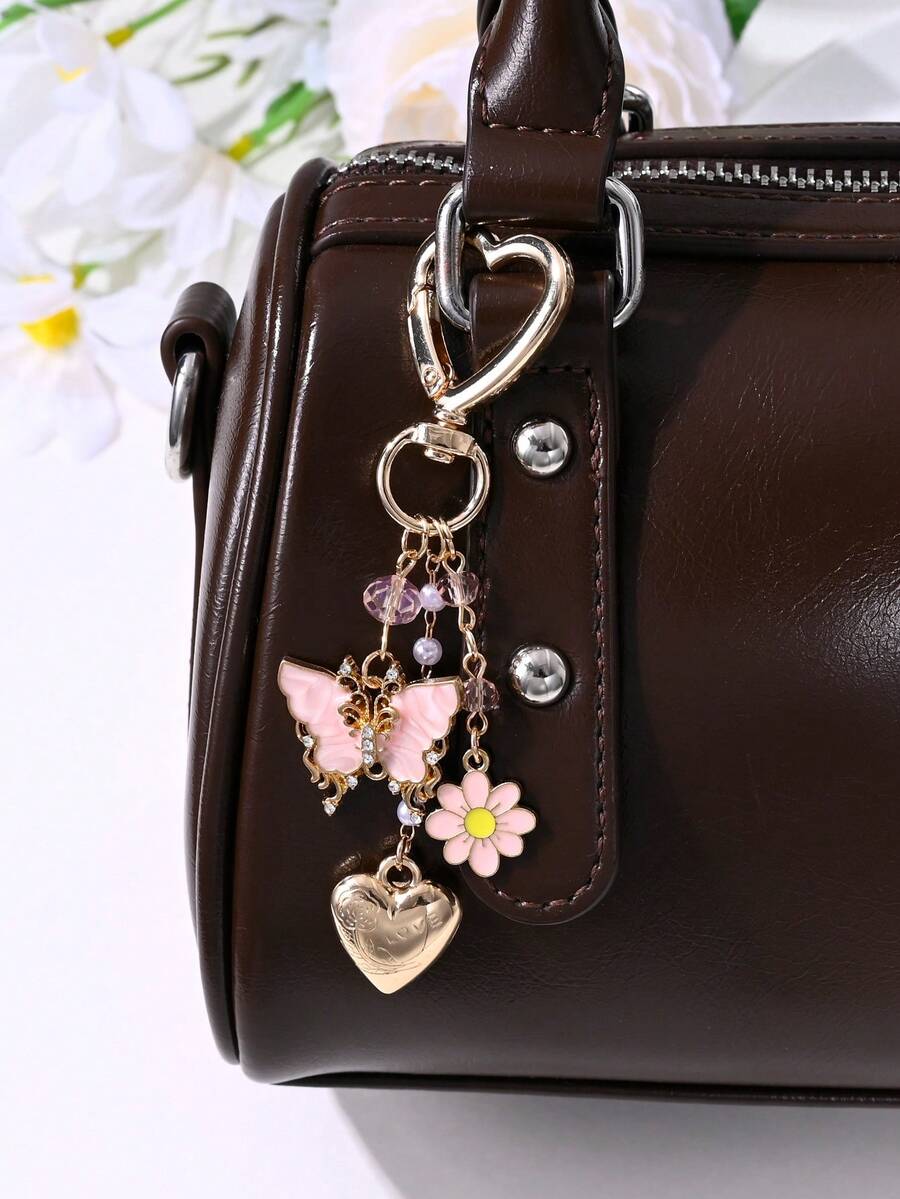 1pc Cute & Elegant Butterfly, Flower, Heart Beaded Keychain, Bag/Car Charm, Party Accessory, Gift