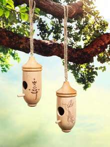 蜂鸟屋木制户外鸟舍悬挂式蜂鸟屋带绳户外园艺礼物-蜂鸟屋