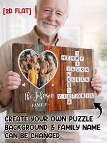 Catygift Customized Family Crossword Canvas Art, Personalized Family Gift, Family Theme Wall Decor, Customized Photo Crossword Canvas Art, Unique Gift For Parents, Grandparents On Anniversary, Birthday - As Shown - View 2