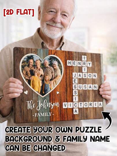 Catygift Customized Family Crossword Canvas Art, Personalized Family Gift, Family Theme Wall Decor, Customized Photo Crossword Canvas Art, Unique Gift For Parents, Grandparents On Anniversary, Birthday