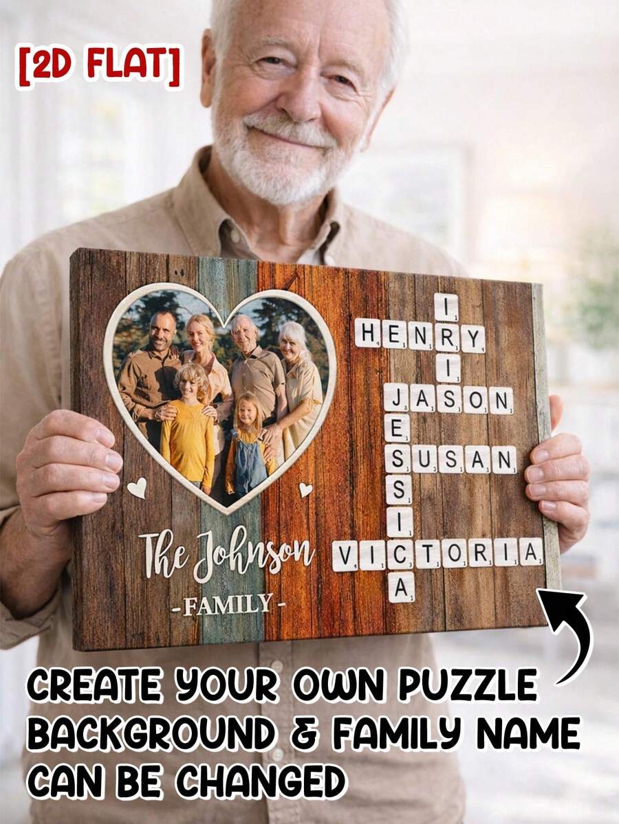 Catygift Customized Family Crossword Canvas Art, Personalized Family Gift, Family Theme Wall Decor, Customized Photo Crossword Canvas Art, Unique Gift For Parents, Grandparents On Anniversary, Birthday